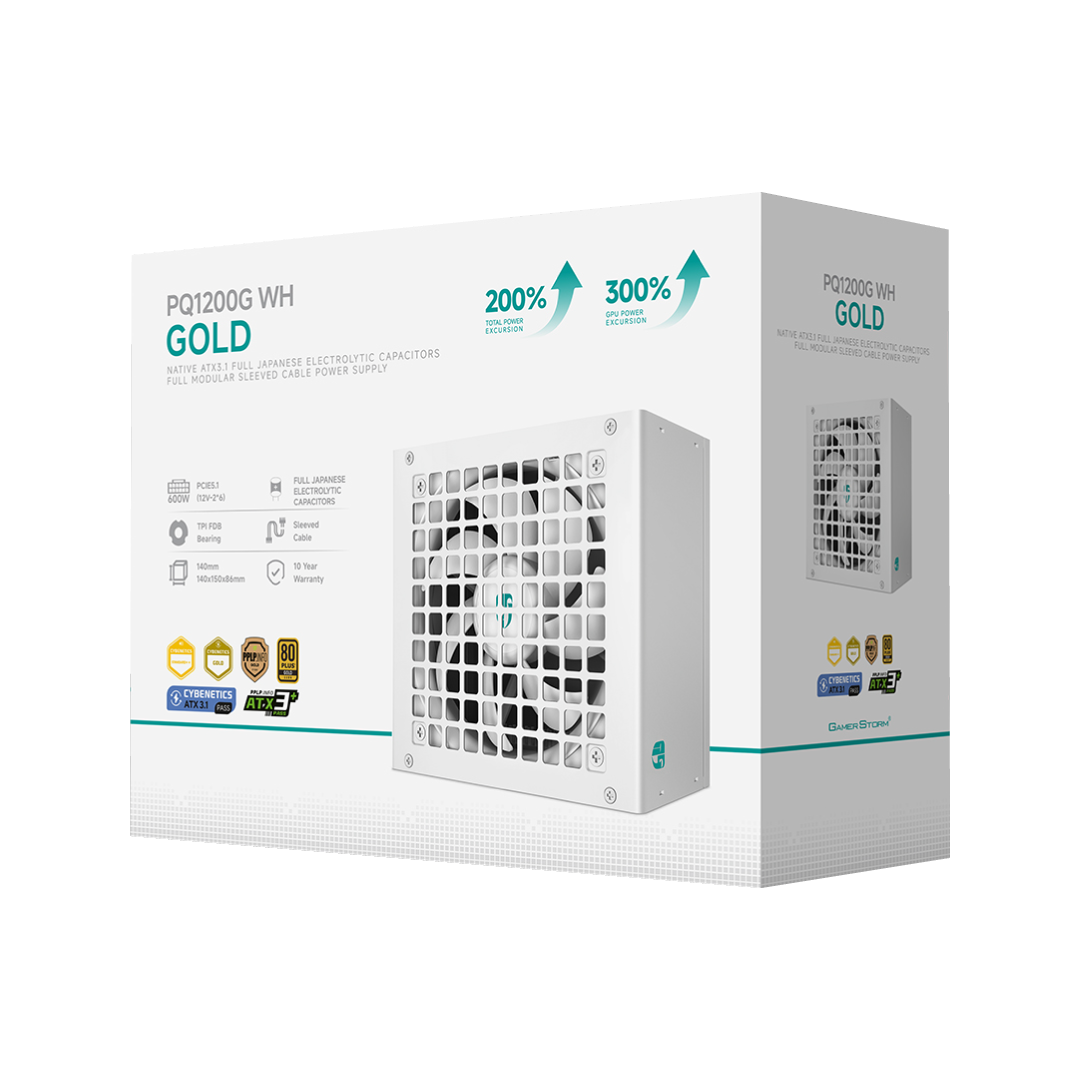 DeepCool PQ1200G White 1200W ATX 3.1 PCI-E 5.1 80 PLUS Gold Fully Modular Power Supply 1