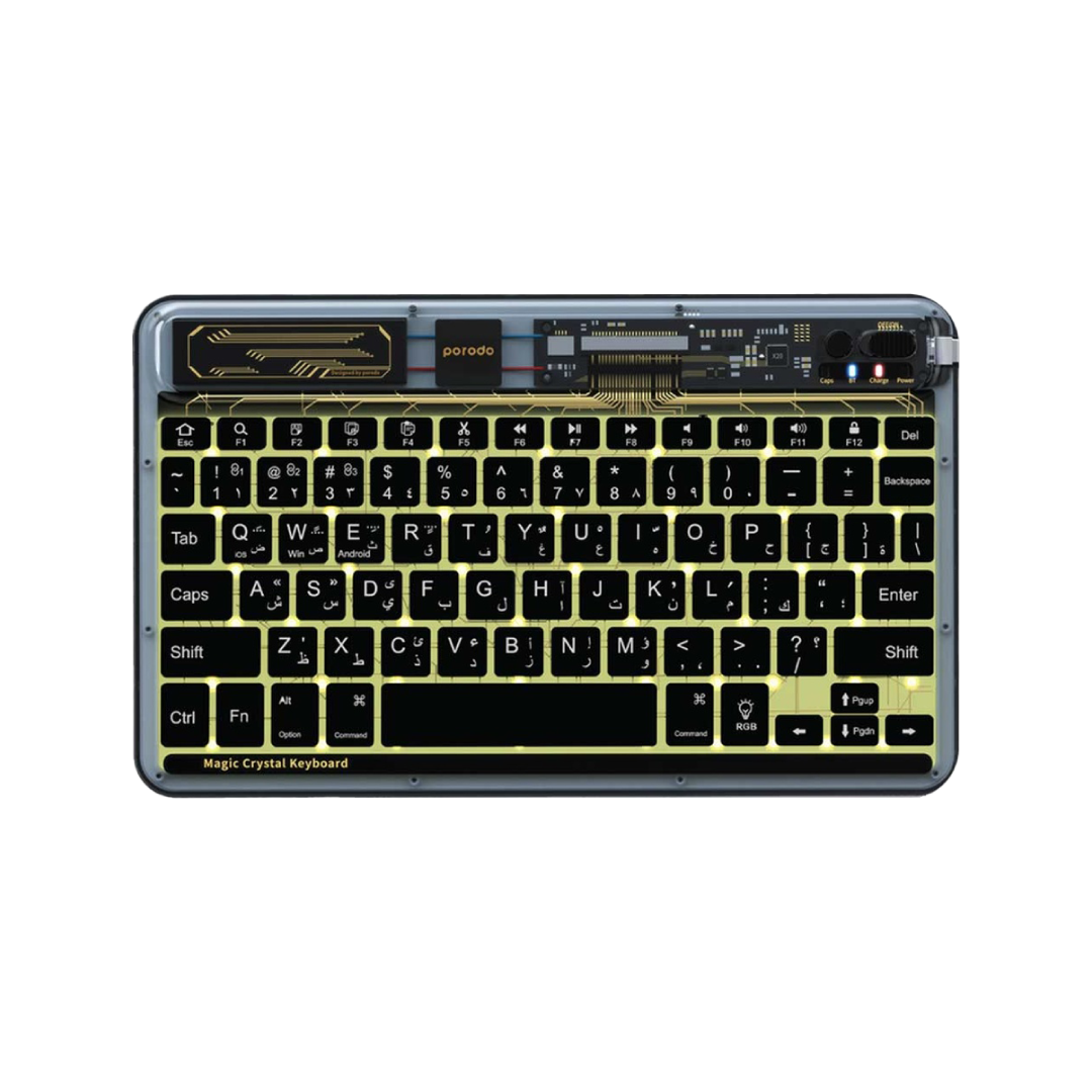 Porodo Crystal Shell Ultra-Slim Wireless Keyboard PD-TRPBTKB-BK – Bluetooth / 78 Keys / RGB Backlight / 500mAh Battery 1