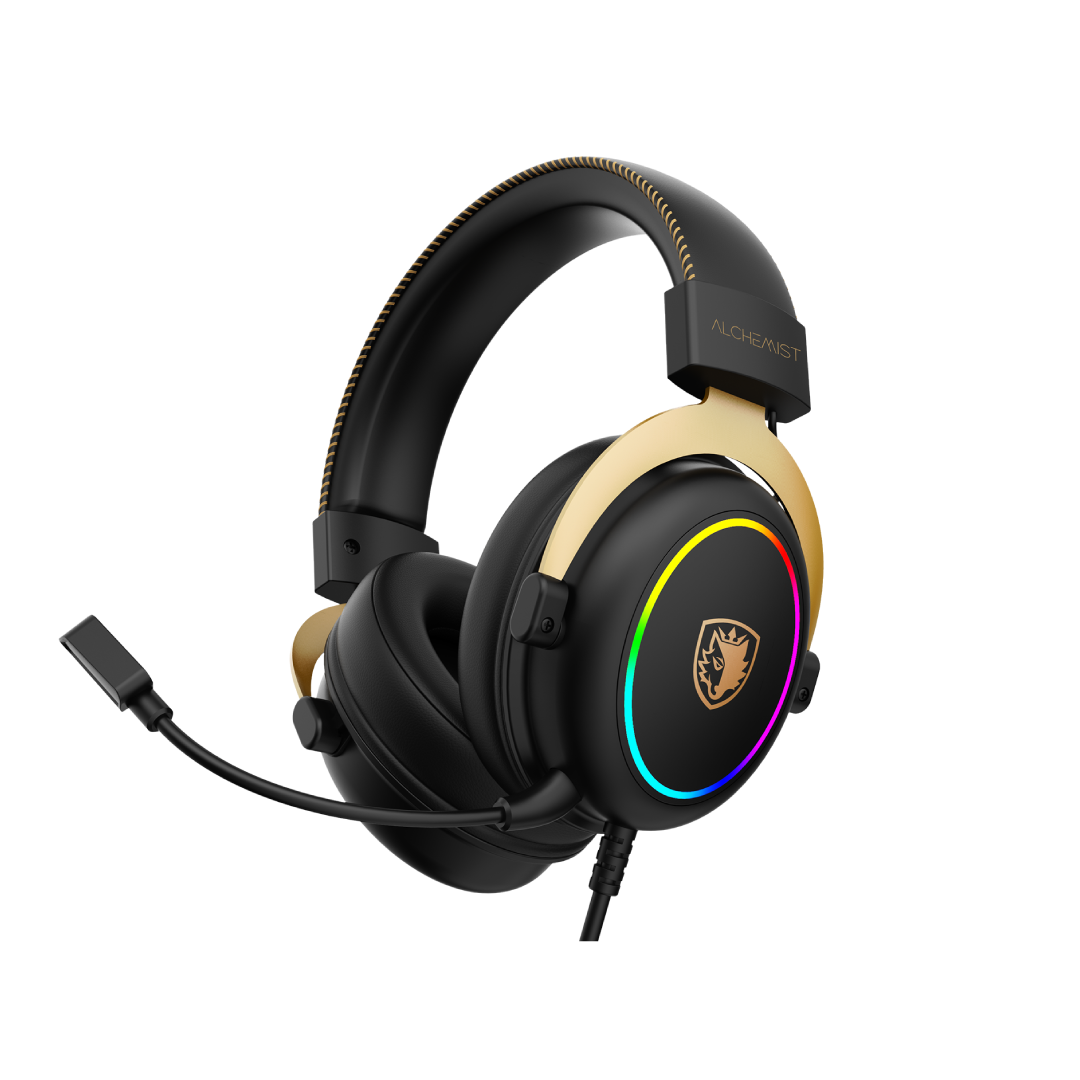 SADES Alchemist SA-913 GOLD USB Gaming Headset – 7.1 Surround / 50mm Drivers / ENC Mic / RGB Lighting 1