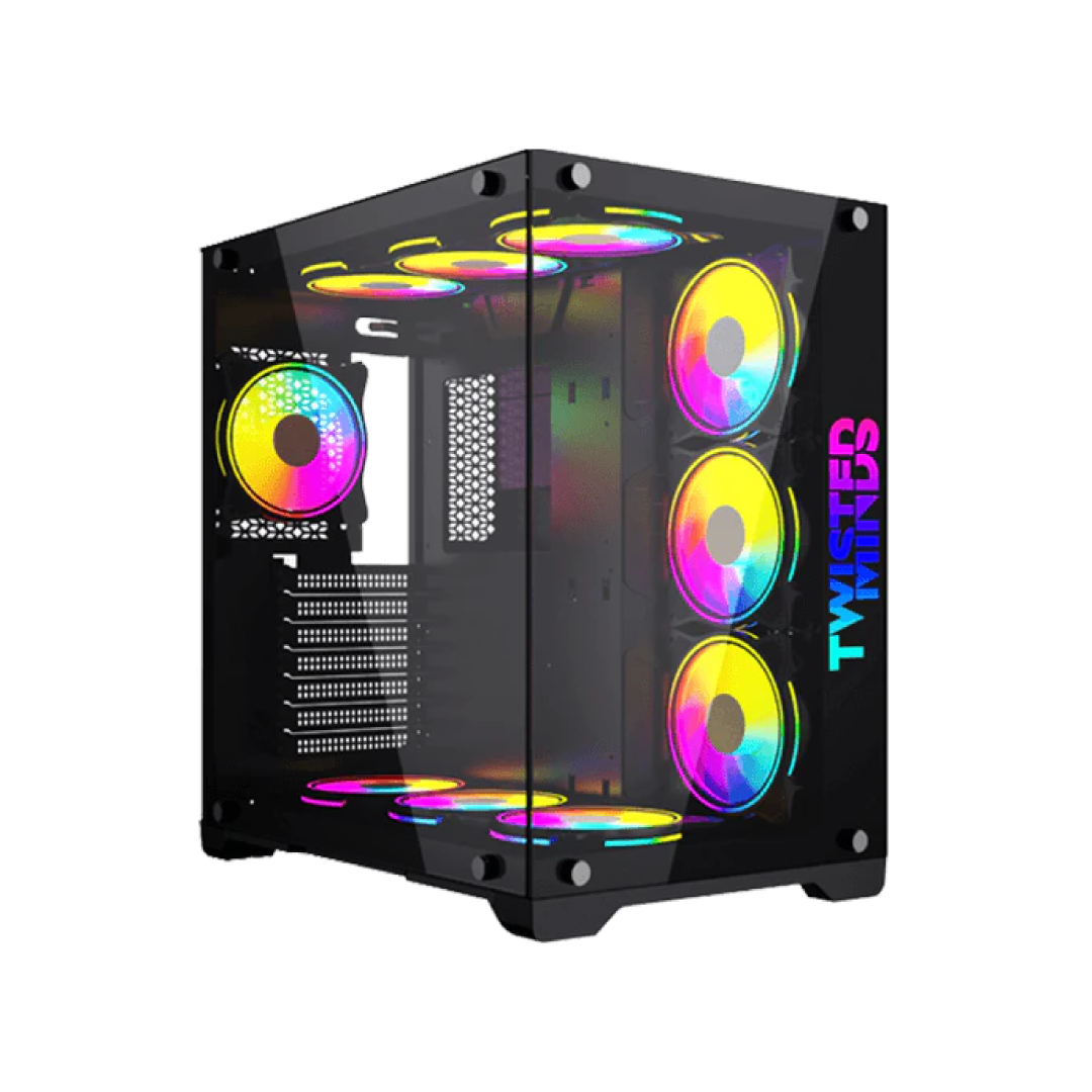 Twisted Minds TM1-B-S Black Gaming Case – Mid Tower / Tempered Glass / ATX / 7 Fans Support / Up to 360mm AIO / 380mm GPU 1