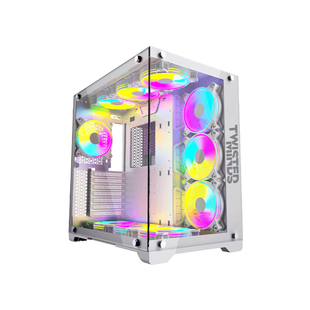 Twisted Minds TM1-W-S White Gaming Case – Mid Tower / Tempered Glass / ATX / 380mm GPU / 7 Fans Support / USB-C / White Edition 1