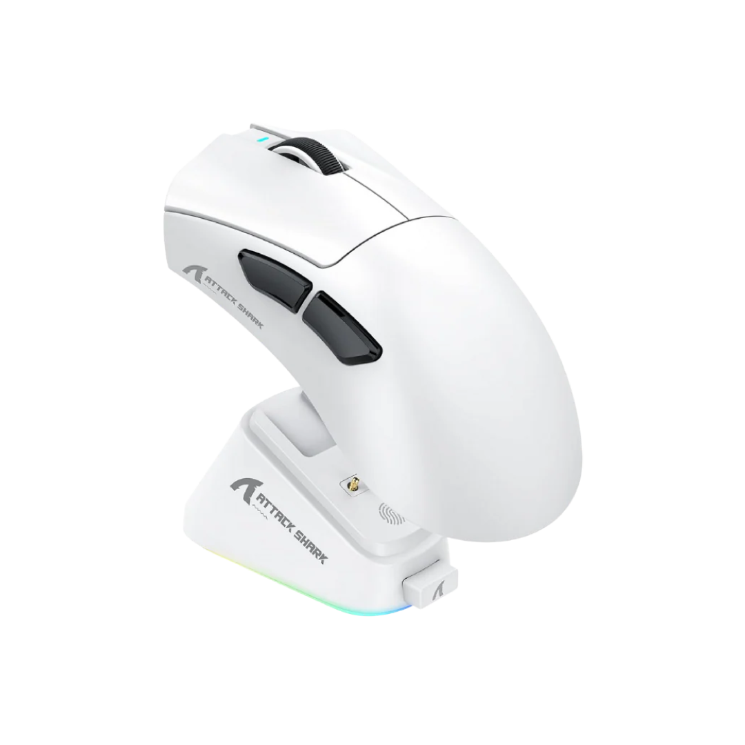 ATTACK SHARK V3 Pro White – Tri-Mode Wireless Gaming Mouse with RGB Charging Dock 1