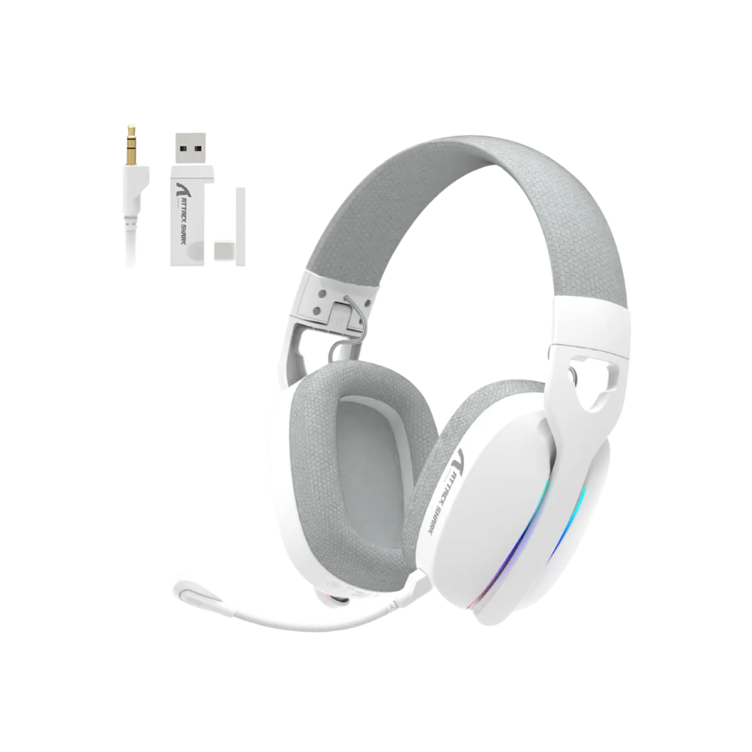 ATTACK SHARK L90 White – Foldable RGB Tri-Mode Wireless Gaming Headset